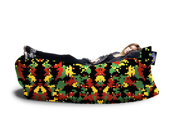 Inflatable Hammock Lounger - Rasta Camo: AIRSACKER Inflatable Hammock Lounger Pool Float Air Chair Lounger Sofa. Music Festivals Camping & Picnics - Folding Air Bed | Compact Carry Bag - Fashionista Designs - Rasta