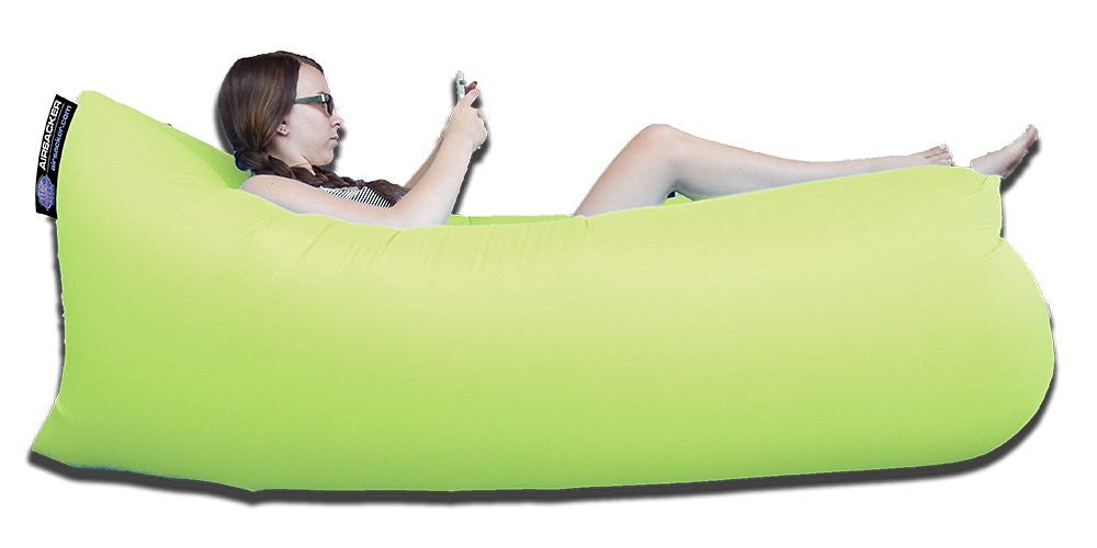 Inflatable Hammock Lounger - Grinch Green: AIRSACKER Inflatable Hammock Lounger Pool Float Air Chair Lounger Sofa. Music Festivals Camping & Picnics - Folding Air Bed | Compact Carry Bag - Fashionista Designs - Grinch Green