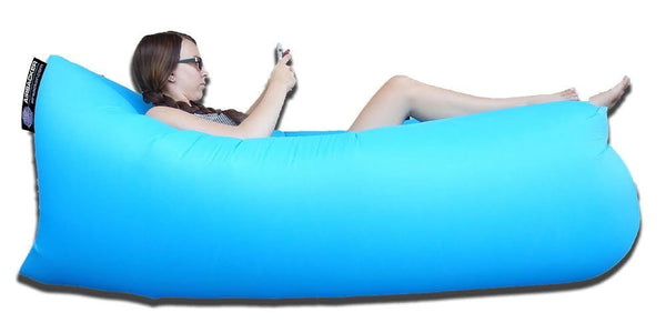 Inflatable Hammock Lounger - Sky Blue: AIRSACKER Inflatable Hammock Lounger Pool Float Air Chair Lounger Sofa. Music Festivals Camping & Picnics - Folding Air Bed | Compact Carry Bag - Fashionista Designs - Sky Blue