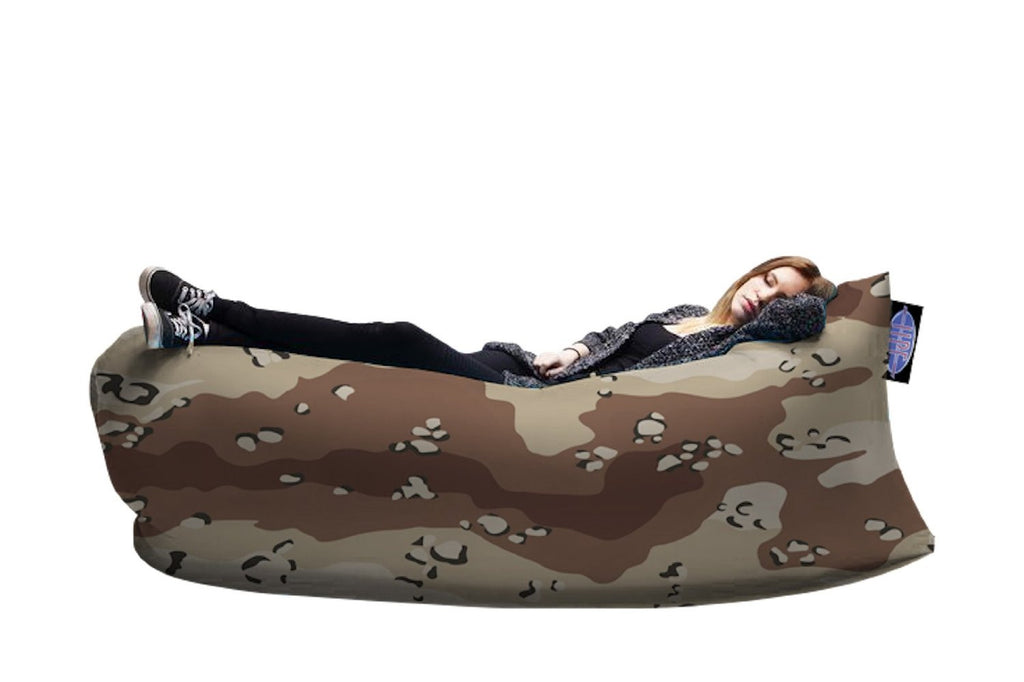 Inflatable Hammock Lounger - Desert Camo: AIRSACKER Inflatable Hammock Lounger Pool Float Air Chair Lounger Sofa. Music Festivals Camping & Picnics - Folding Air Bed | Compact Carry Bag - Fashionista Designs - Desert Camo