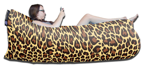 Inflatable Hammock Lounger - Leopard: AIRSACKER Inflatable Hammock Lounger Pool Float Air Chair Lounger Sofa. Music Festivals Camping & Picnics - Folding Air Bed | Compact Carry Bag - Fashionista Designs - Leopard