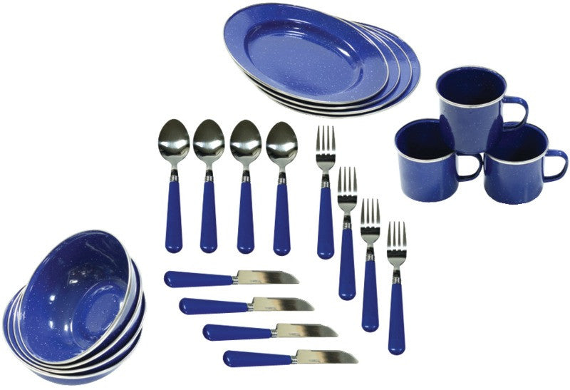 Stansport - Enamel Camping 24-Piece Tableware Set